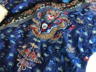 Antique Chinese Embroidered Silk Dragon Robe Jifu Qing Dynasty Forbidden Stitch 10