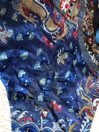 Antique Chinese Embroidered Silk Dragon Robe Jifu Qing Dynasty Forbidden Stitch 11