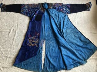 Antique Chinese Embroidered Silk Dragon Robe Jifu Qing Dynasty Forbidden Stitch 12