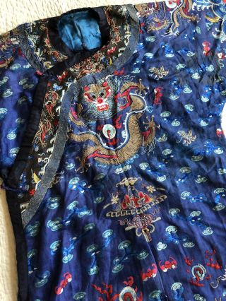 Antique Chinese Embroidered Silk Dragon Robe Jifu Qing Dynasty Forbidden Stitch 6