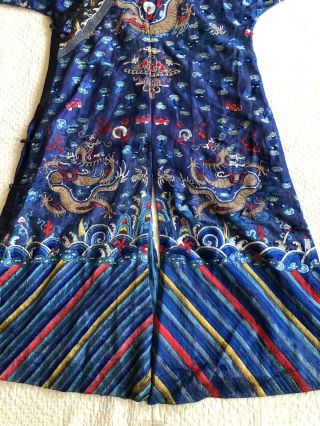 Antique Chinese Embroidered Silk Dragon Robe Jifu Qing Dynasty Forbidden Stitch 7