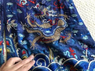Antique Chinese Embroidered Silk Dragon Robe Jifu Qing Dynasty Forbidden Stitch 8