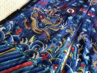 Antique Chinese Embroidered Silk Dragon Robe Jifu Qing Dynasty Forbidden Stitch 9