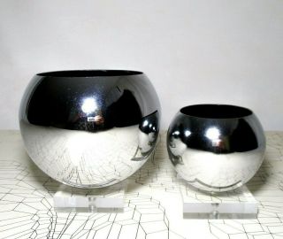 Rare Robert Sonneman Vint Mod Chrome Twin Graduated Eyeball Bowls/lucite Bases