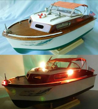 1960 K&o Fleet Line Marlin Toy Outboard Cruiser Speed Boat Wood Deck W Lights