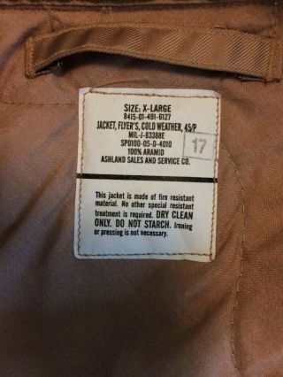 VTG USAF Military Winter Flyer ' s Jacket 45/P TAN X - LARGE 9