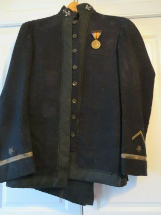 Vtg Wwi Us Navy Blue Officer Uniform Coat,  Pants & Atlantic Fleet Victory Medal