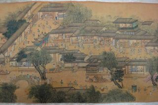 980cm Very Long Old Chinese Scroll Painting " Qingmingshanghetu " With Seal Marks