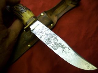 German Sword Hunting Dagger Knife Stag Handle Solingen Engraved Blade