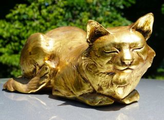 Life Size 15 " Freeman Mcfarlin Anthony California Sleeping Cat Sculpture Gold