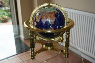 150mm Lapis Gemstone Globe,  Rotating With Compass.