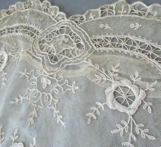 Vintage French TAMBOUR LACE HEART Shaped Pillow Case Embroidered FLOWERS 17 
