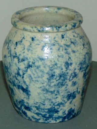 Antique Blue Spongeware Small Jar Crock