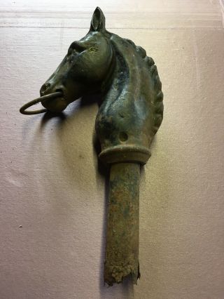 Antique Ornate Heavy Cast Iron Horse Head Hitching Post Fence Topper Old Rare