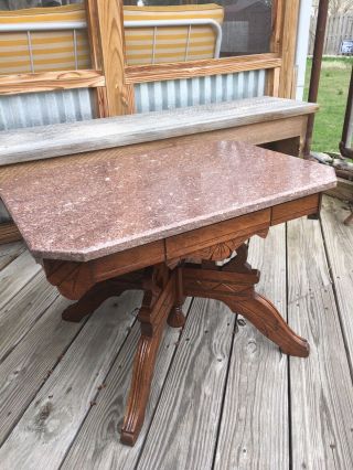 Victorian Burl Walnut Marble Top Coffee Table.  (20 X 28 Top,  19 Tall) 5