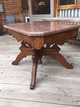 Victorian Burl Walnut Marble Top Coffee Table.  (20 X 28 Top,  19 Tall) 6