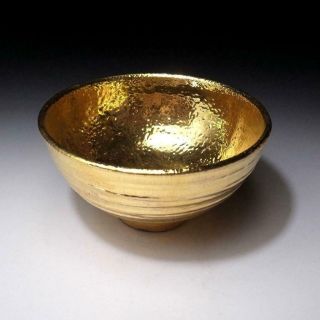 ZC1: Japanese Pottery Tea bowl by Famous potter,  Eiji Kinoshita,  Gorgeous Gold 3