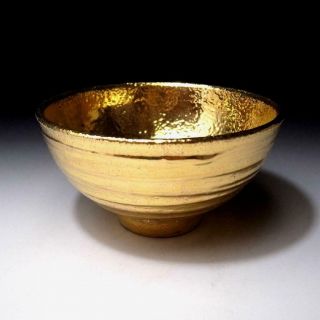 ZC1: Japanese Pottery Tea bowl by Famous potter,  Eiji Kinoshita,  Gorgeous Gold 6