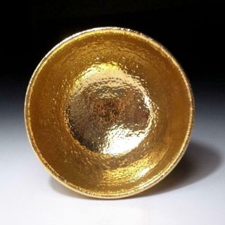 ZC1: Japanese Pottery Tea bowl by Famous potter,  Eiji Kinoshita,  Gorgeous Gold 7