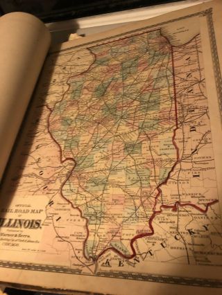 VTG 1873 WARNER HIGGINS BEERS ILLINOIS STATE ATLAS MAP BOOK LARGE 1800s US 10