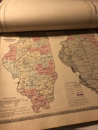 VTG 1873 WARNER HIGGINS BEERS ILLINOIS STATE ATLAS MAP BOOK LARGE 1800s US 9