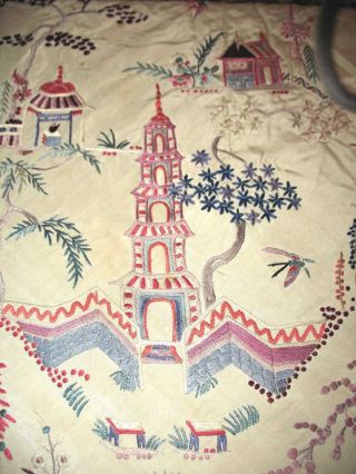 Antique Embroidered Canton Ivory Silk Piano Scarf Flowers & Birds 5