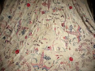Antique Embroidered Canton Ivory Silk Piano Scarf Flowers & Birds 8
