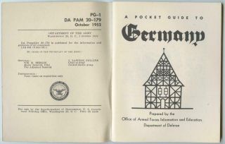1952 US Army Korean War Department Pamphlet Book 20 - 179 Pocket Guide to Germany 2