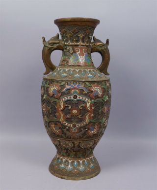 Fine Antique Monumental Japanese Meiji Era Champlevé Enamel Bronze Vase