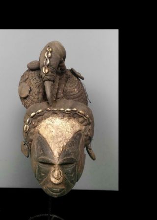 Old Tribal Igbo Spirit Helmet Mask With Antelope - Nigeria