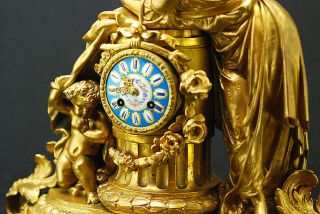Gorgeous French Gilt Brass Figural Mantel Clock