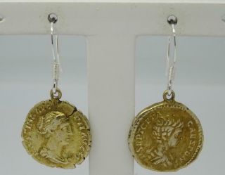 Roman Coin Design Solid Silver Drop Earrings