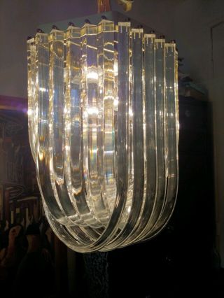 Large Hollywood Recency Lucite - Acrylic Ribbon Banded Chandelier Light 15 