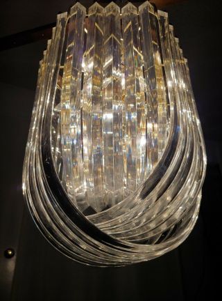 Large Hollywood Recency Lucite - Acrylic Ribbon Banded Chandelier Light 15 " X 30 "