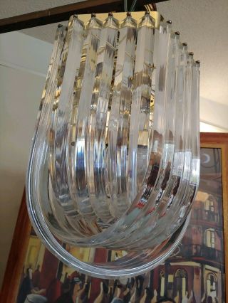 Large Hollywood Recency Lucite - Acrylic Ribbon Banded Chandelier Light 15 