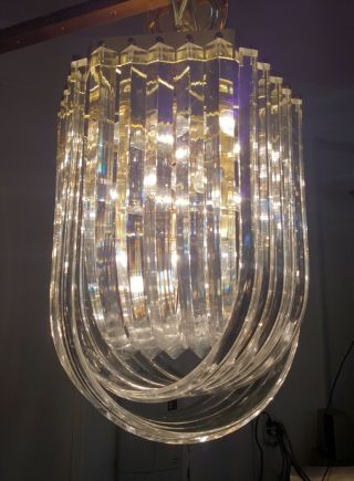 Large Hollywood Recency Lucite - Acrylic Ribbon Banded Chandelier Light 15 
