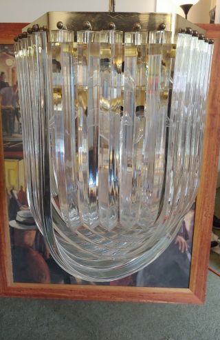 Large Hollywood Recency Lucite - Acrylic Ribbon Banded Chandelier Light 15 