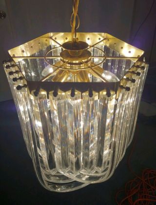 Large Hollywood Recency Lucite - Acrylic Ribbon Banded Chandelier Light 15 