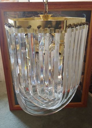 Large Hollywood Recency Lucite - Acrylic Ribbon Banded Chandelier Light 15 