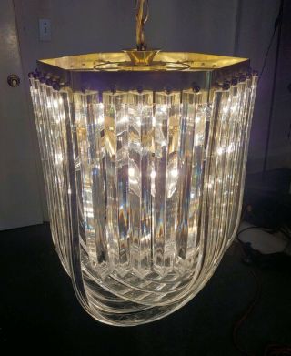 Large Hollywood Recency Lucite - Acrylic Ribbon Banded Chandelier Light 15 