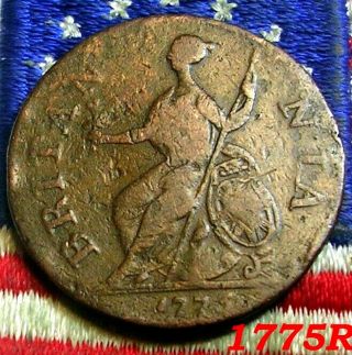 1775 GEORGE III HALF PENNY COLONIAL DAYSOF OLD AMERICAN REVOLUTIONARY WAR COIN 2