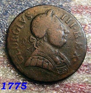 1775 GEORGE III HALF PENNY COLONIAL DAYSOF OLD AMERICAN REVOLUTIONARY WAR COIN 3
