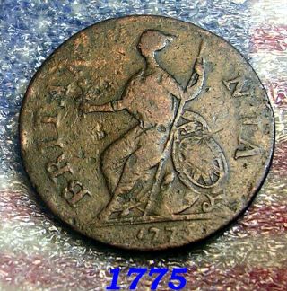1775 GEORGE III HALF PENNY COLONIAL DAYSOF OLD AMERICAN REVOLUTIONARY WAR COIN 4