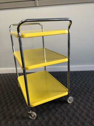 Vintage COSCO CART metal YELLOW kitchen tea utility side mid century rolling 60s 6