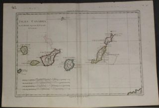 Canary Islands Spain 1787 Rigobert Bonne Unusual Antique Copper Engraved Map