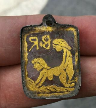 Ancient Roman Sandwich Glass With Gold In Between Love Pendant P0016