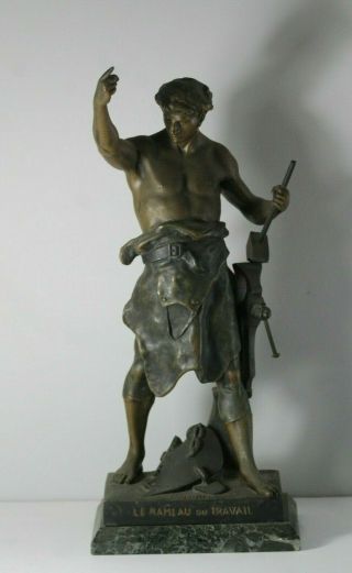 Antique 19thc Emile Picoult Bronzed Spelter Shirtless Man Statue