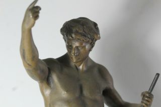 Antique 19thC Emile Picoult Bronzed Spelter Shirtless Man Statue 3