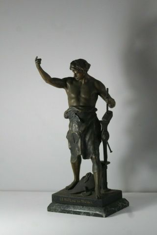 Antique 19thC Emile Picoult Bronzed Spelter Shirtless Man Statue 9