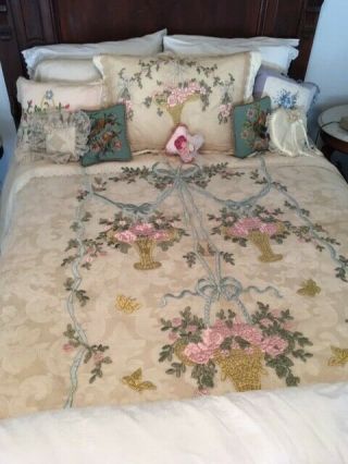 Antique,  Bed Coverlet,  Two Matching Pillow Covers,  Seen In Mansions Of Newport,  Ri